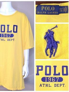 POLO RALPH LAUREN T Shirt 4XLT YELLOW Blue SPELLOUT 4XL Big & Tall XXXXL MENS RL